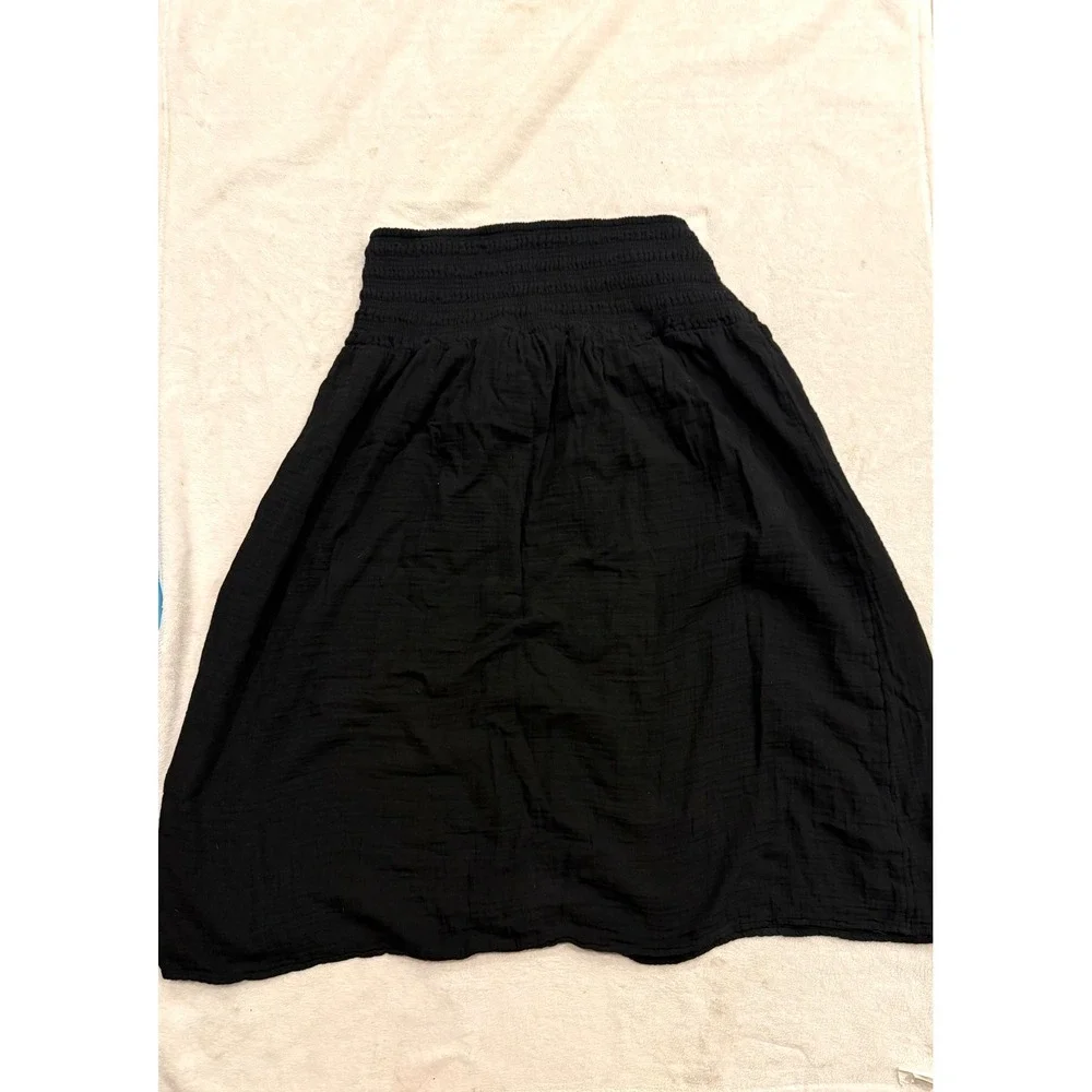 Old Navy Black Smocked Waist Cotton Gauze Maxi Skirt XL Relaxed Boho Flowy